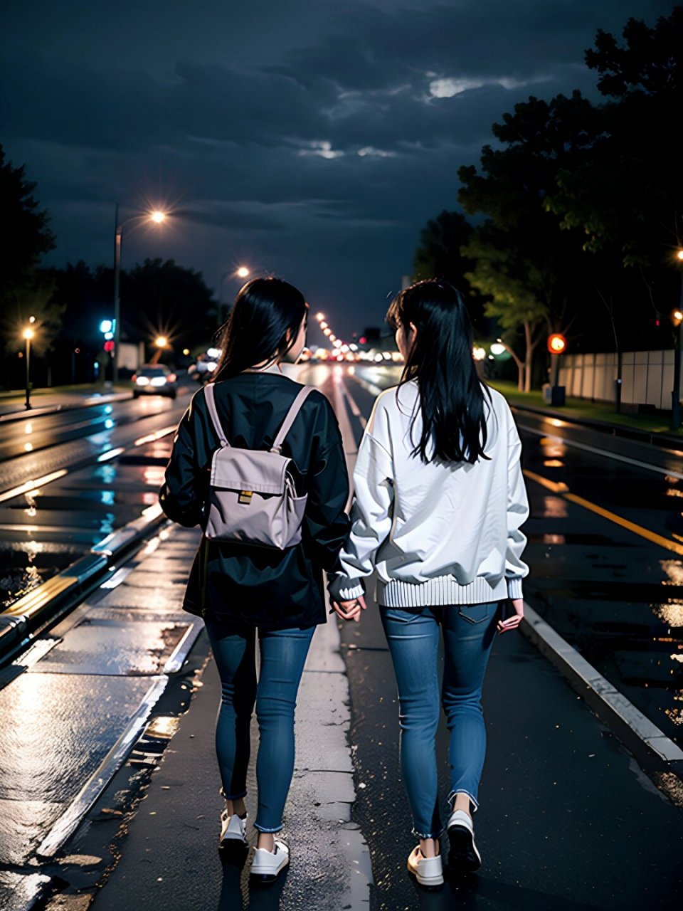 夜景伤感 背影  走在无人街感受着夜间的寂静