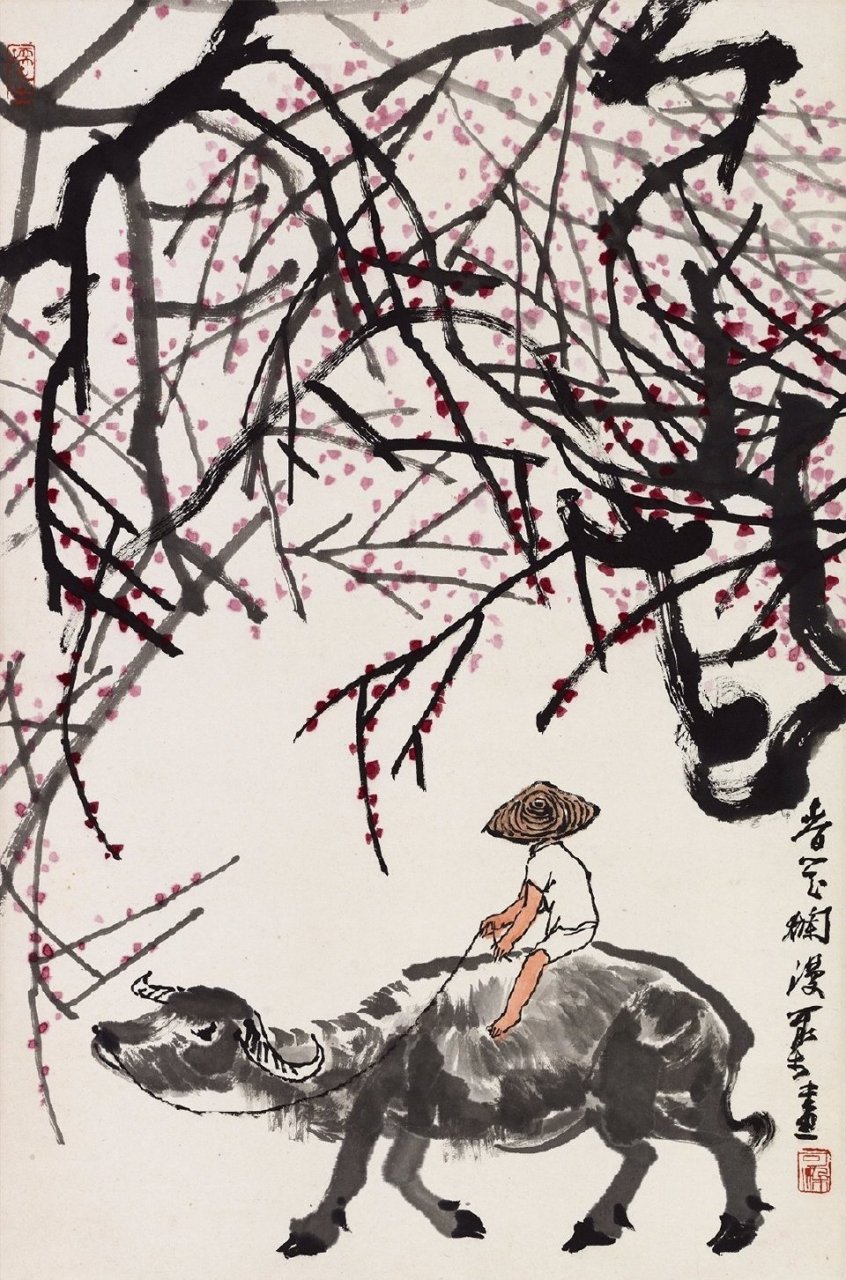 李可染尤其擅长画牛,留下多副牧牛图,极富生活情趣.