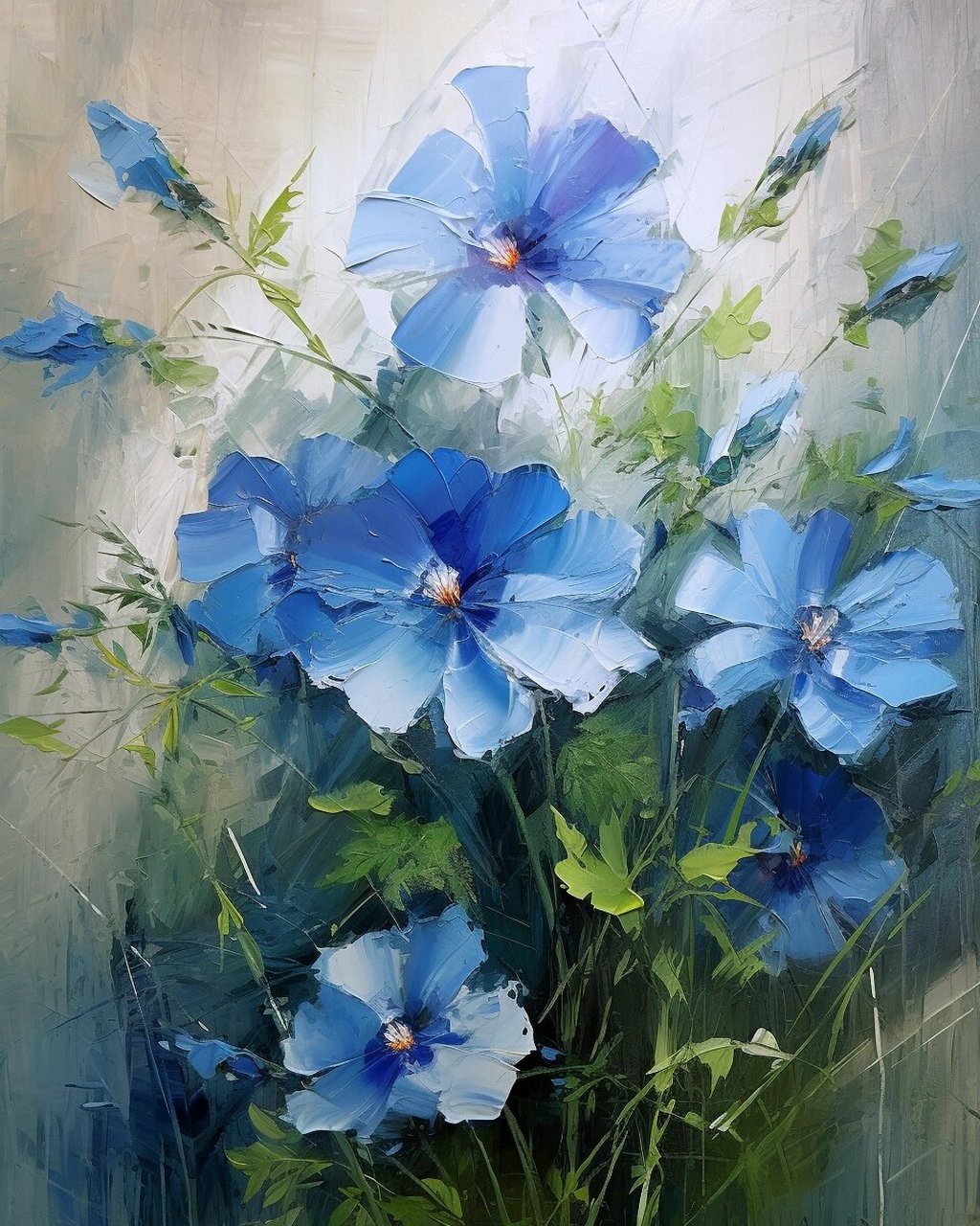 midjourney|蓝色花海  油画系列蓝色花海
