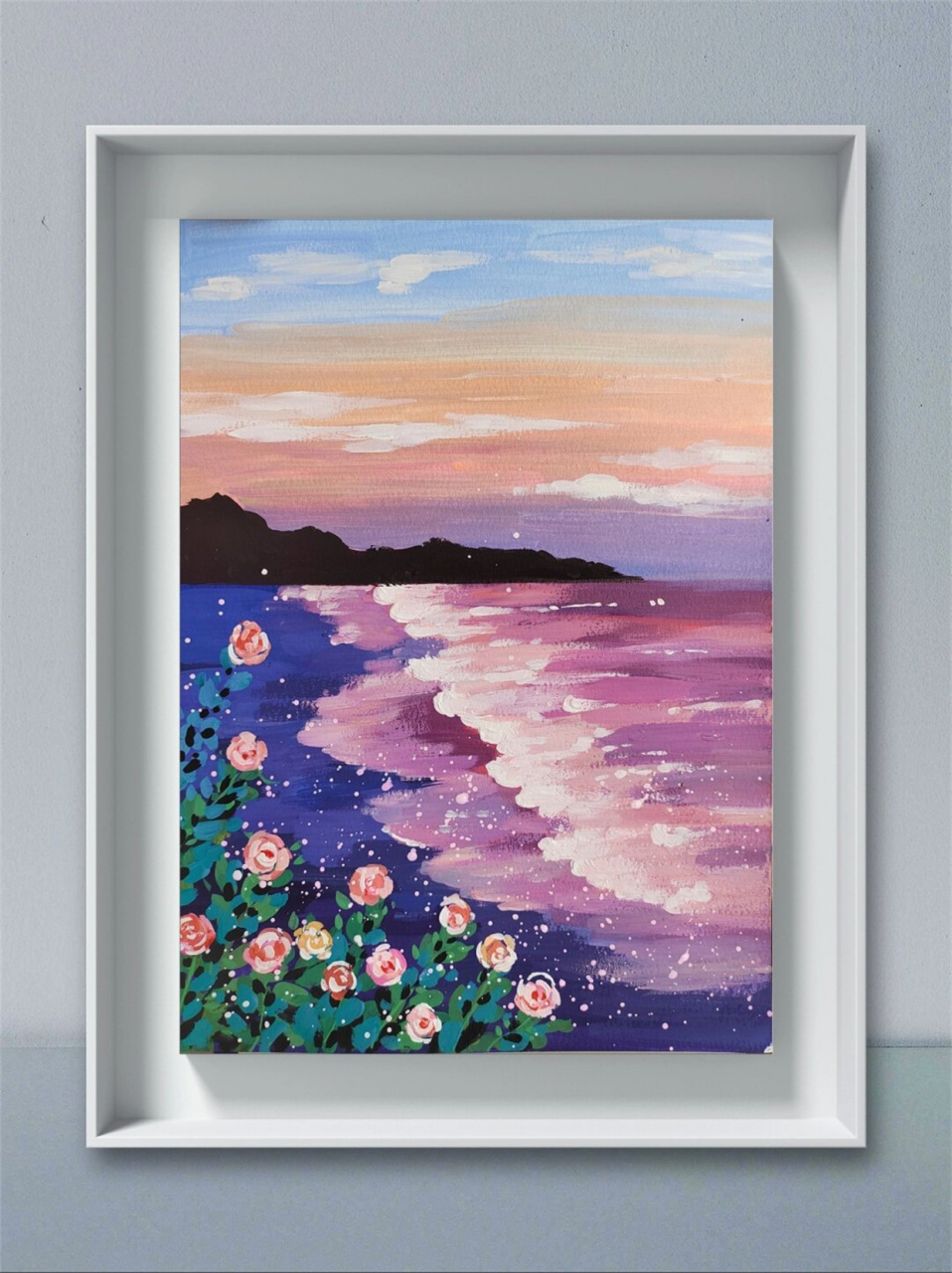 儿童水粉画风景画教程《藕粉色海》  谁会拒绝粉色大海啊 临摹油画棒