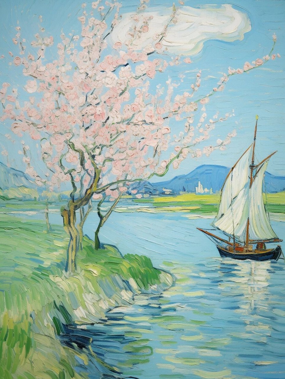 治愈系油画 河边清凉一夏  每当身处河畔,总会感受到一种无尽的清凉之