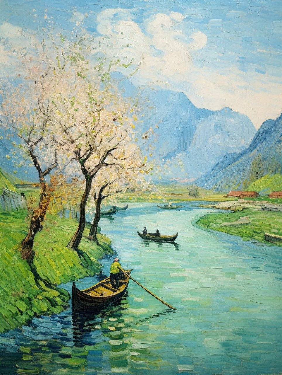 治愈系油画 河边清凉一夏  每当身处河畔,总会感受到一种无尽的清凉之