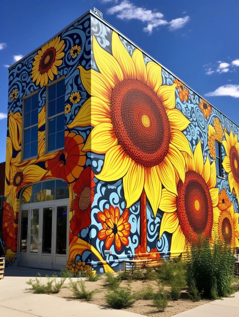 50墙绘分享——太阳花  在墙上喷这个 看了让人心情都好了