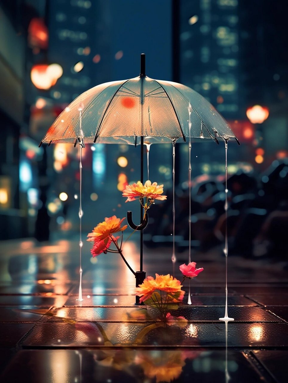 夜晚雨中花图片图片