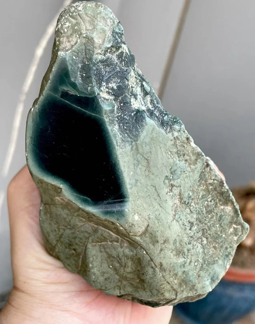 点击头像看直播# #翡翠原石#老后江,645克,切口墨翠,底子干净清爽种 