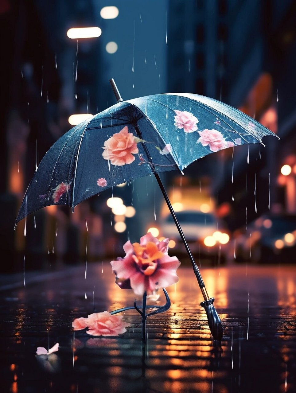 夜晚雨中花图片图片