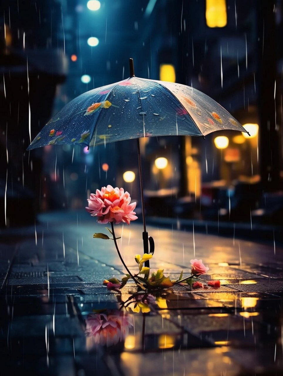 雨中花朵  伤感又唯美的素材图.