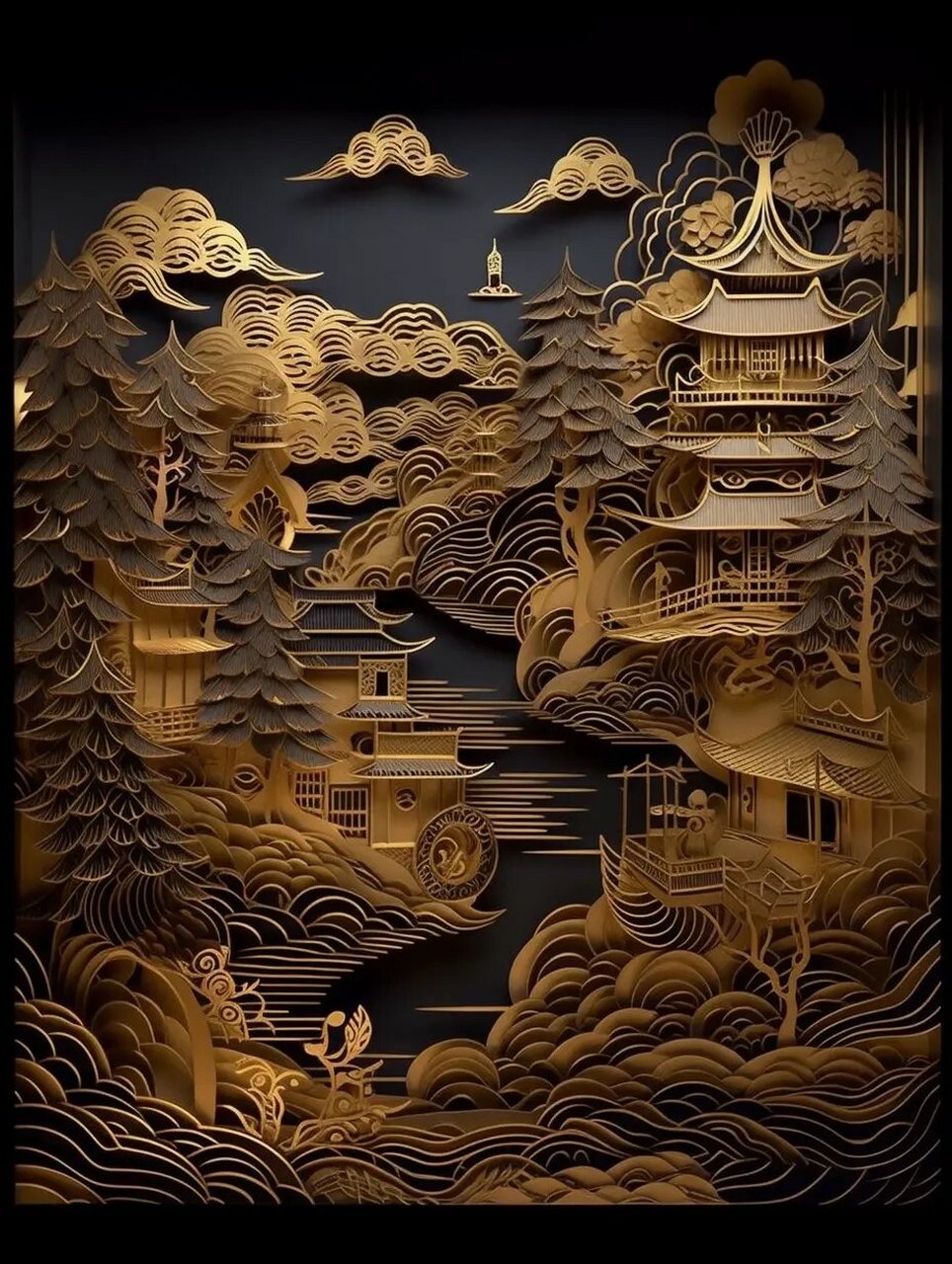 中国风纸雕艺术o黑金飞阁流丹  嘿,小伙伴们!