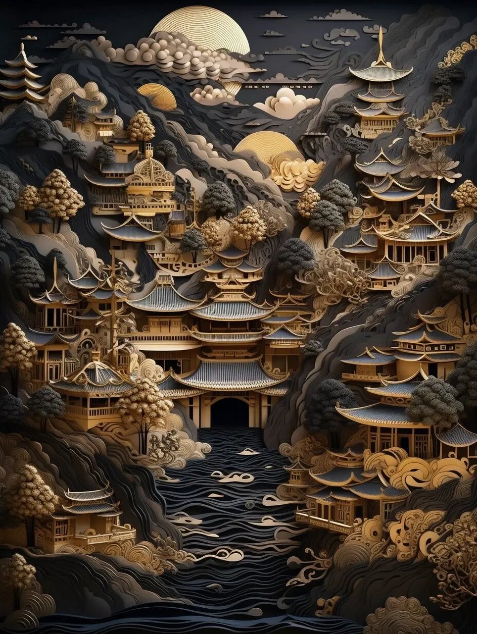 中国风纸雕艺术o黑金飞阁流丹  嘿,小伙伴们!