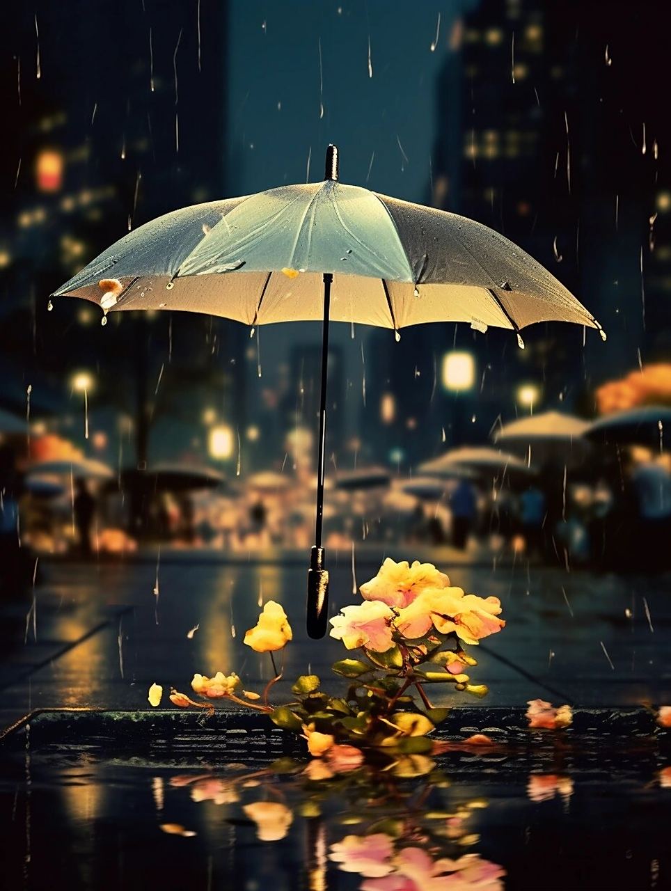 雨中花朵  伤感又唯美的素材图.