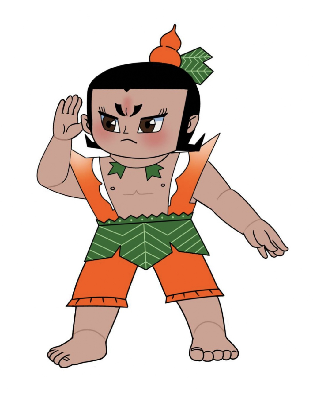 我们可以明显的看出他的头顶有一个葫芦,所以这是葫芦娃海边划树枝船