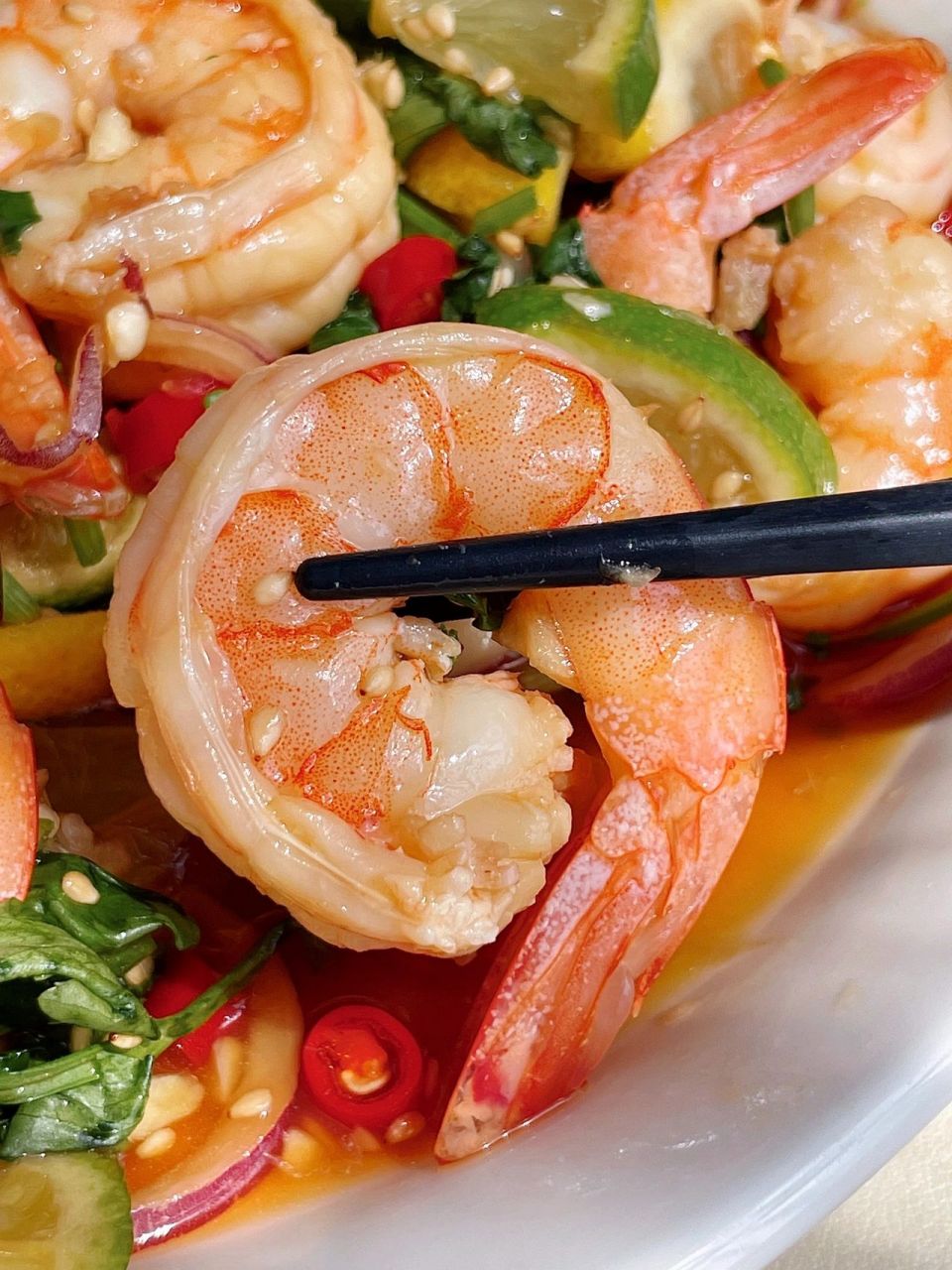 泰式酸辣柠檬虾减脂解腻凉拌菜 泰式酸辣虾下酒下饭酸辣爽口 食材大虾