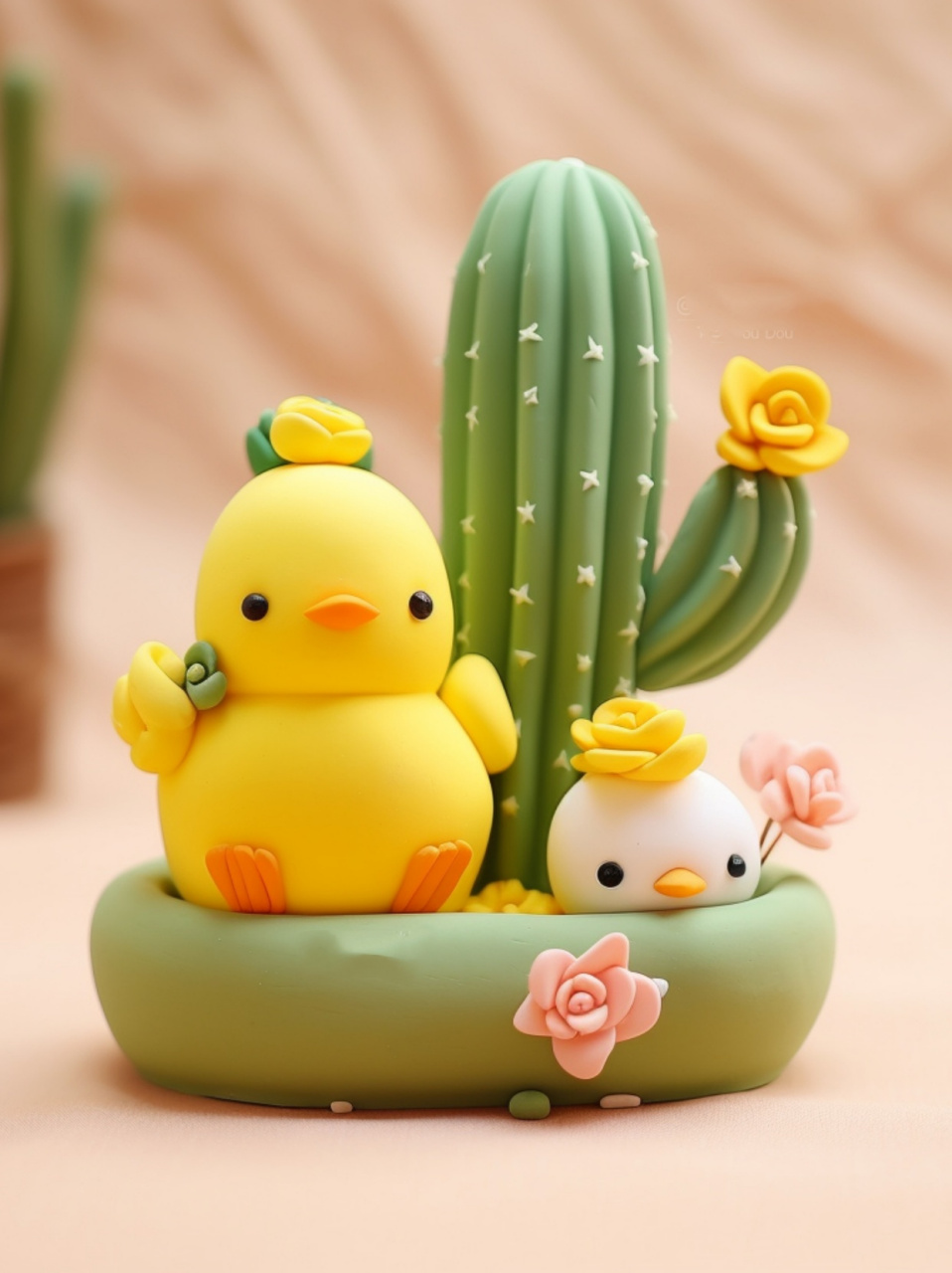 做手工这一年 超轻粘土-仙人掌小黄鸭超萌呀  回顾这一年,我发现自己