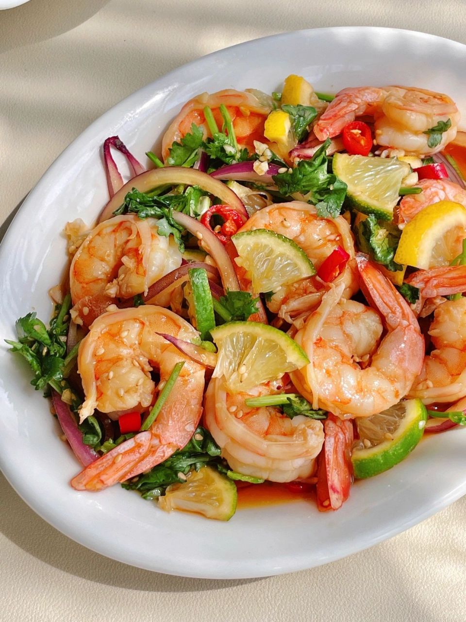 泰式酸辣柠檬虾减脂解腻凉拌菜 泰式酸辣虾下酒下饭酸辣爽口 食材大虾
