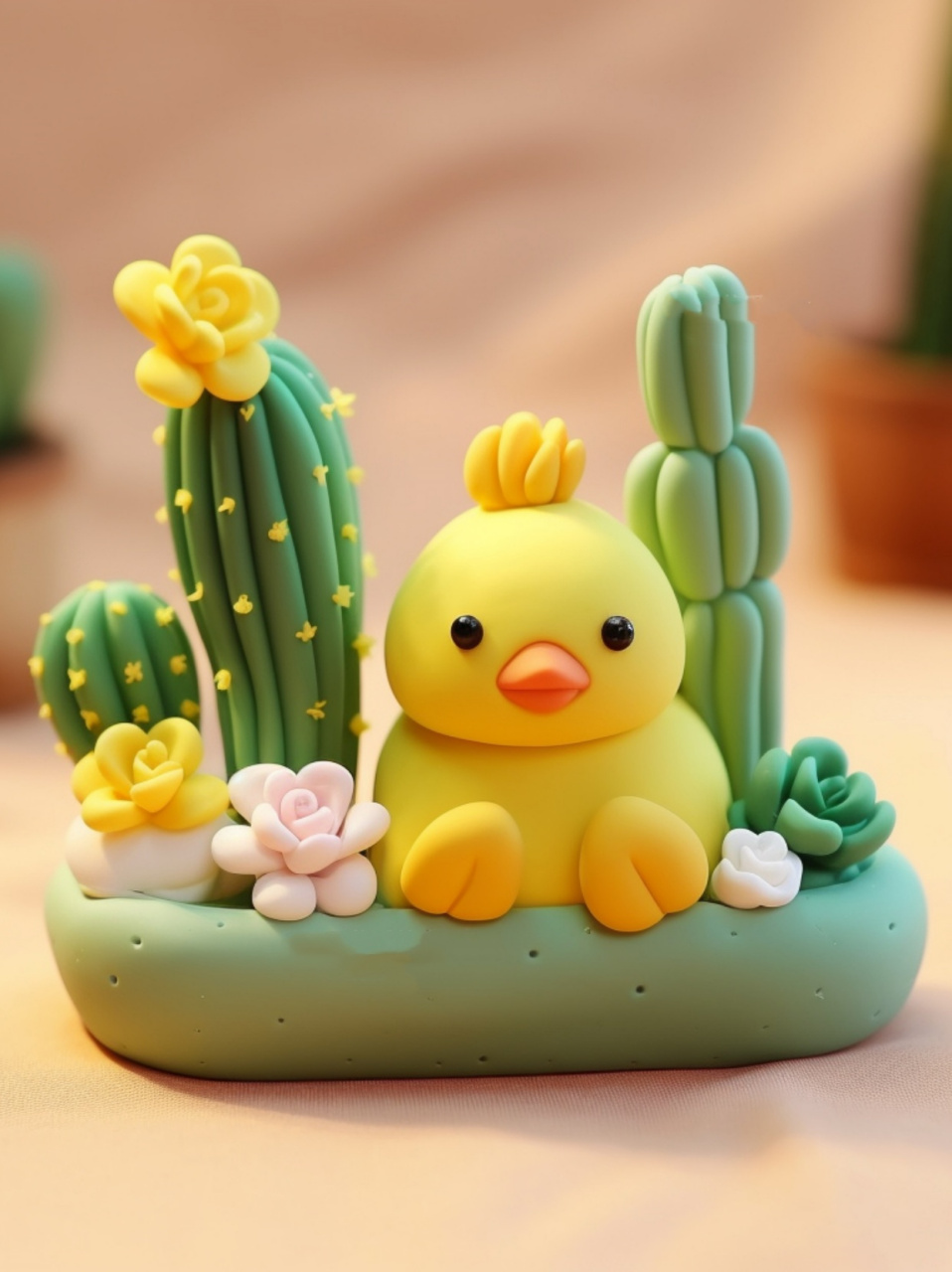做手工这一年 超轻粘土-仙人掌小黄鸭超萌呀  回顾这一年,我发现自己