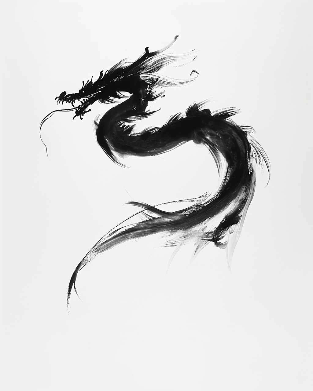 画笔绘画线条,中国龙剪影,白色背景,艺术抽象曲线简单 #aigc未来