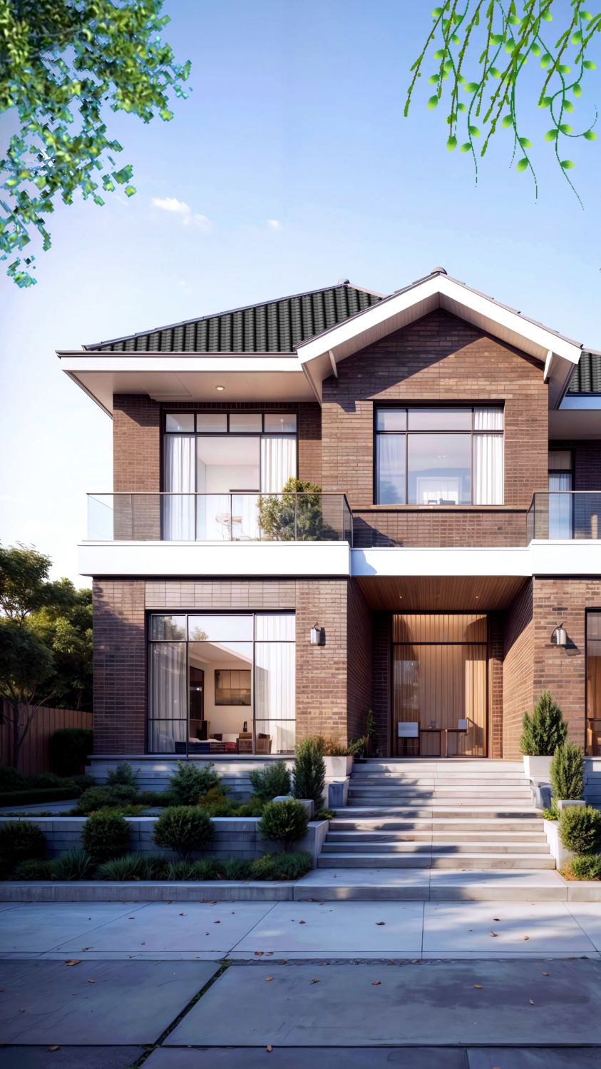 二层坡顶自建房,可以这样建,四坡五脊,错落有致