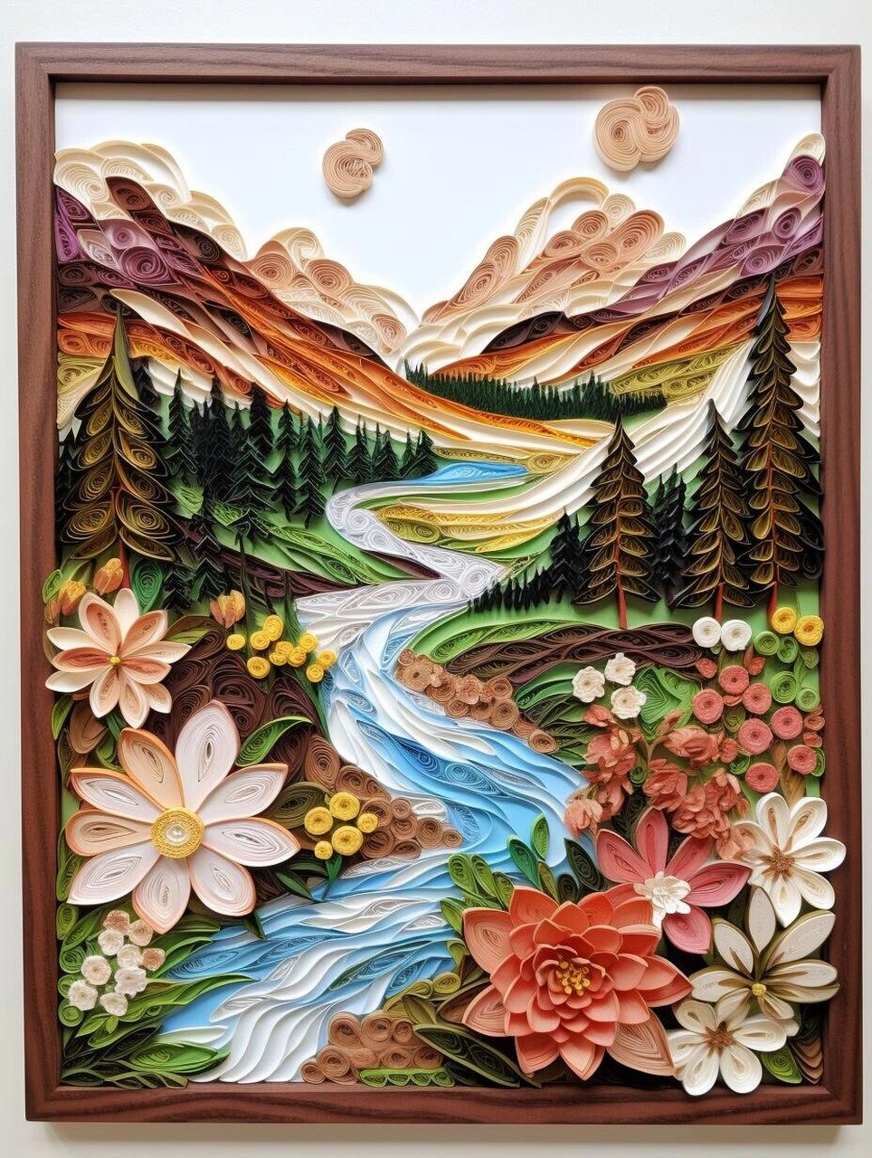 衍纸艺术创作灵感来源:自然风景画  衍纸艺术,作为一种独特的纸艺形式