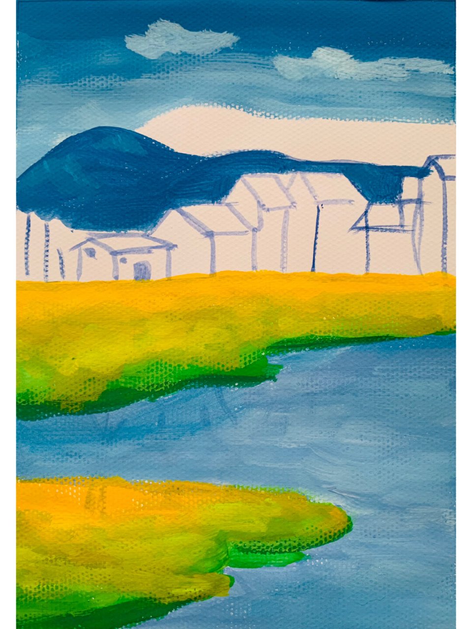 水粉画-江南美景  近景,中景,远景的关系: 近景:通常是主体物所在的