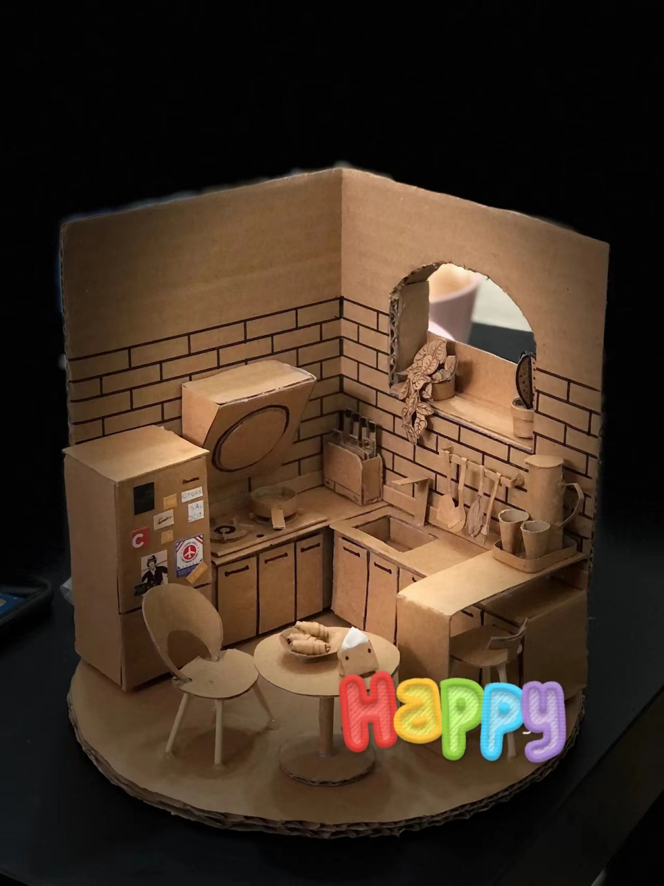 废纸箱手工diy制作迷你小厨房  完成了小厨房的制作!