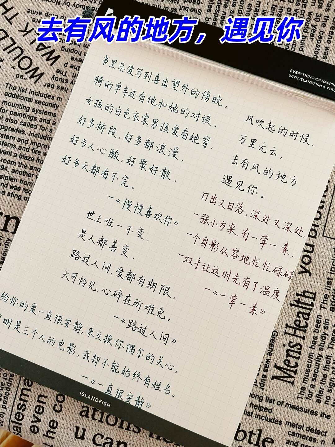 今天我要给你们展示一段手写摘抄歌词来自那首