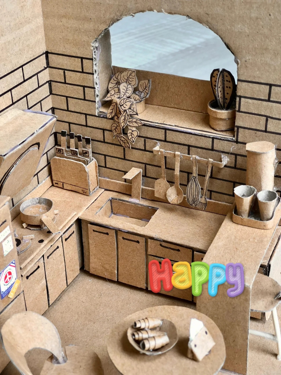 废纸箱手工diy制作迷你小厨房  完成了小厨房的制作!