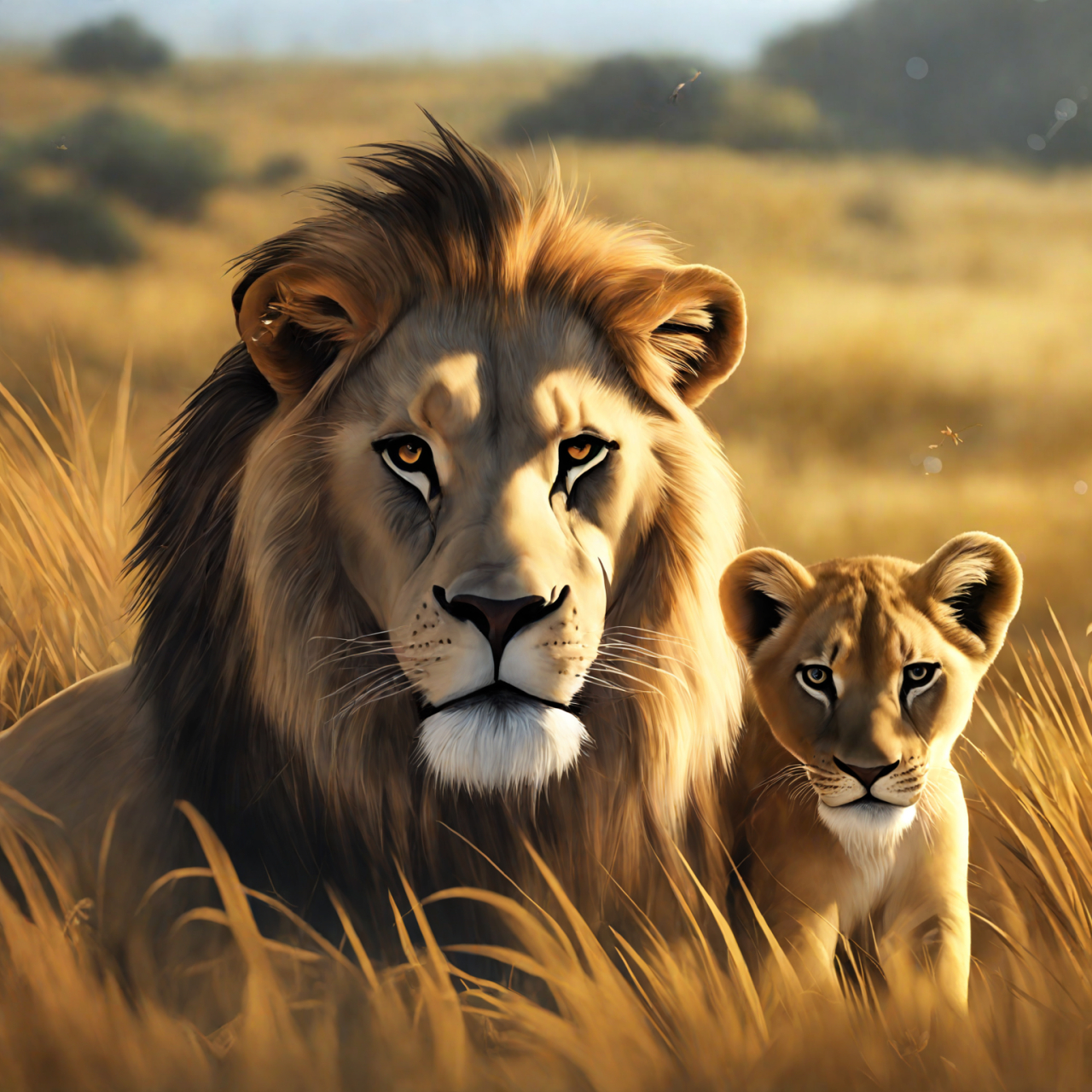 父子情深,雄狮和小狮的温情陪伴!#狮子