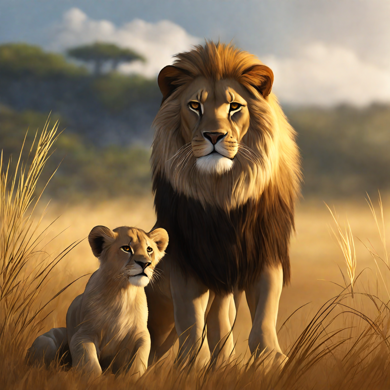 父子情深,雄狮和小狮的温情陪伴!#狮子