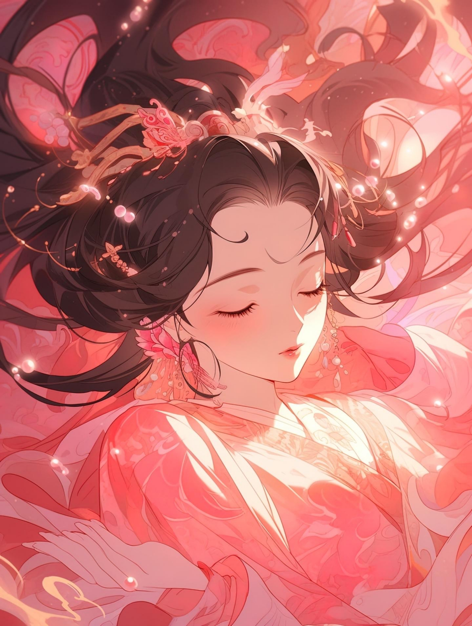 粉色系列古风插画:君不闻花语,芬芳竟入梦.