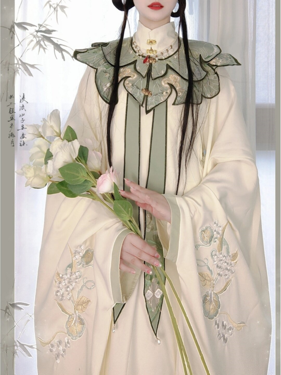 清冷绿色系明制汉服!云肩也太美啦
