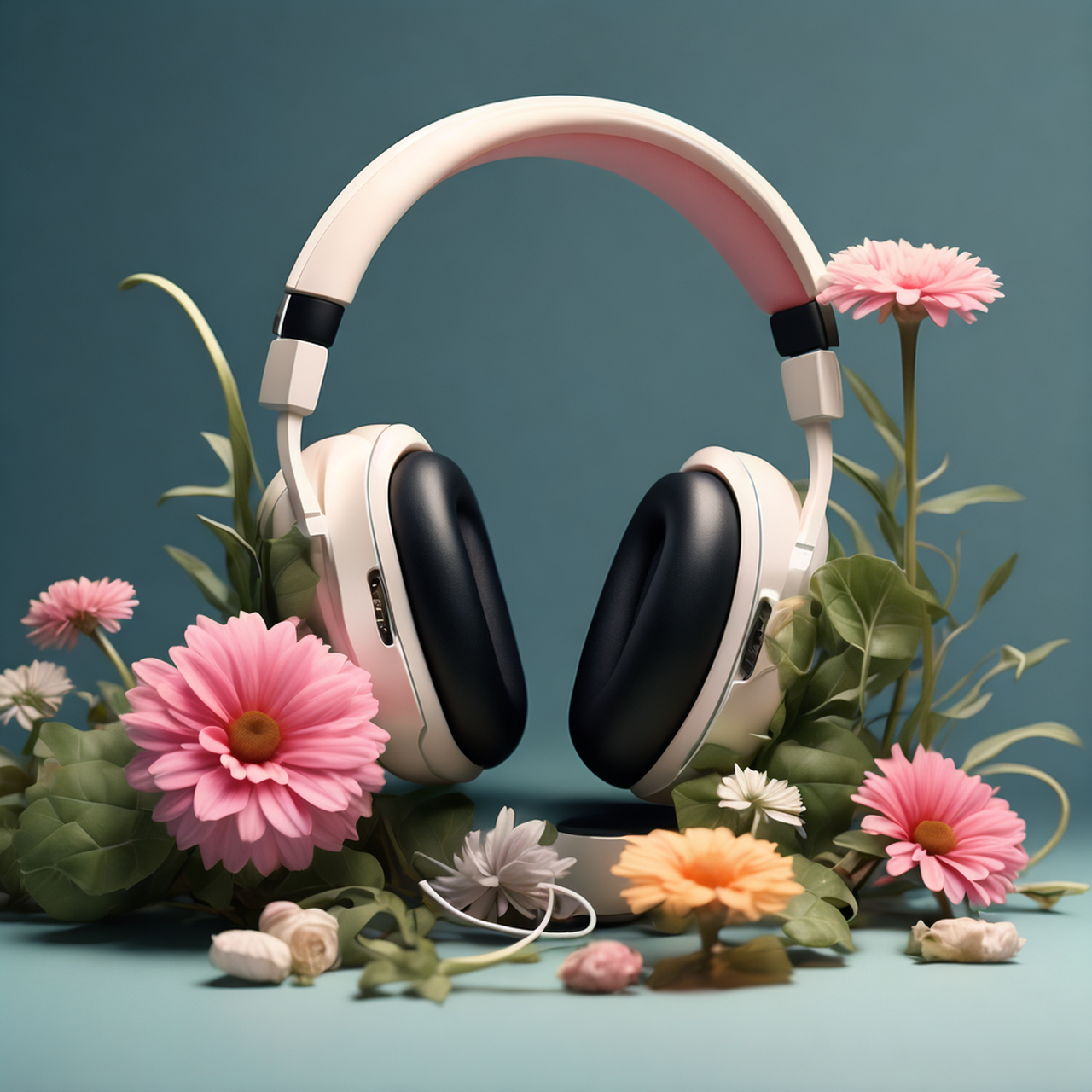 小清新风头像图片——耳机与花儿 戴上耳机,聆听自己的心声 #最靓头像