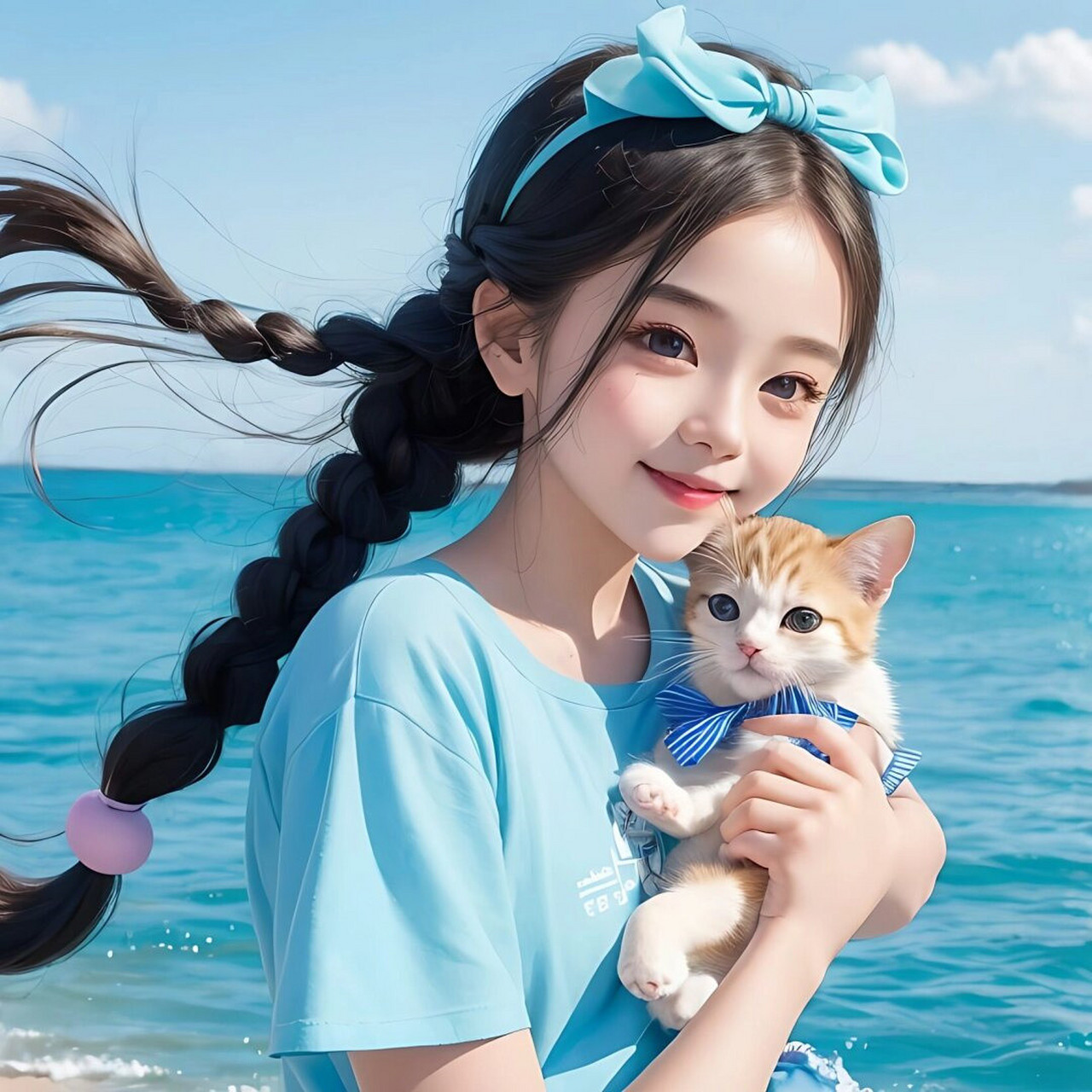 治愈系抱宠物猫女孩头像   【暖心萌宠猫头像】    女孩怀抱着猫咪,用