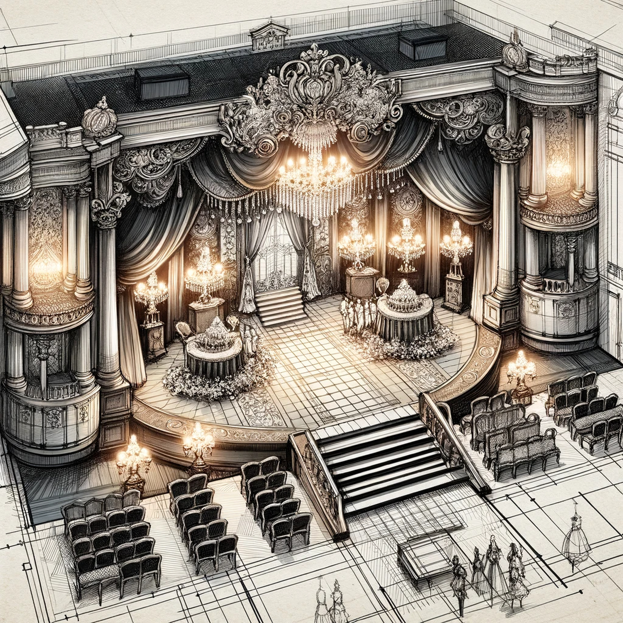 舞台结构手稿可以是平面或立体的