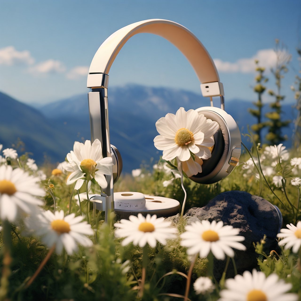 小清新风头像图片——耳机与花儿 戴上耳机,聆听自己的心声 #最靓头像