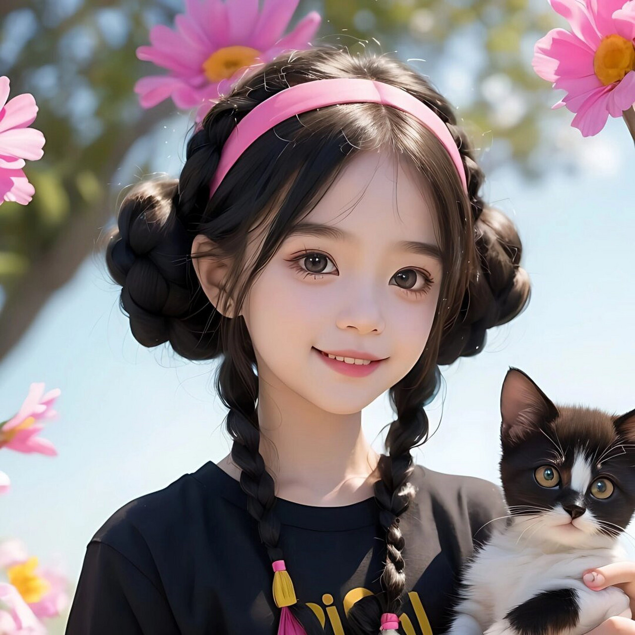 治愈系抱宠物猫女孩头像   【暖心萌宠猫头像】    女孩怀抱着猫咪,用