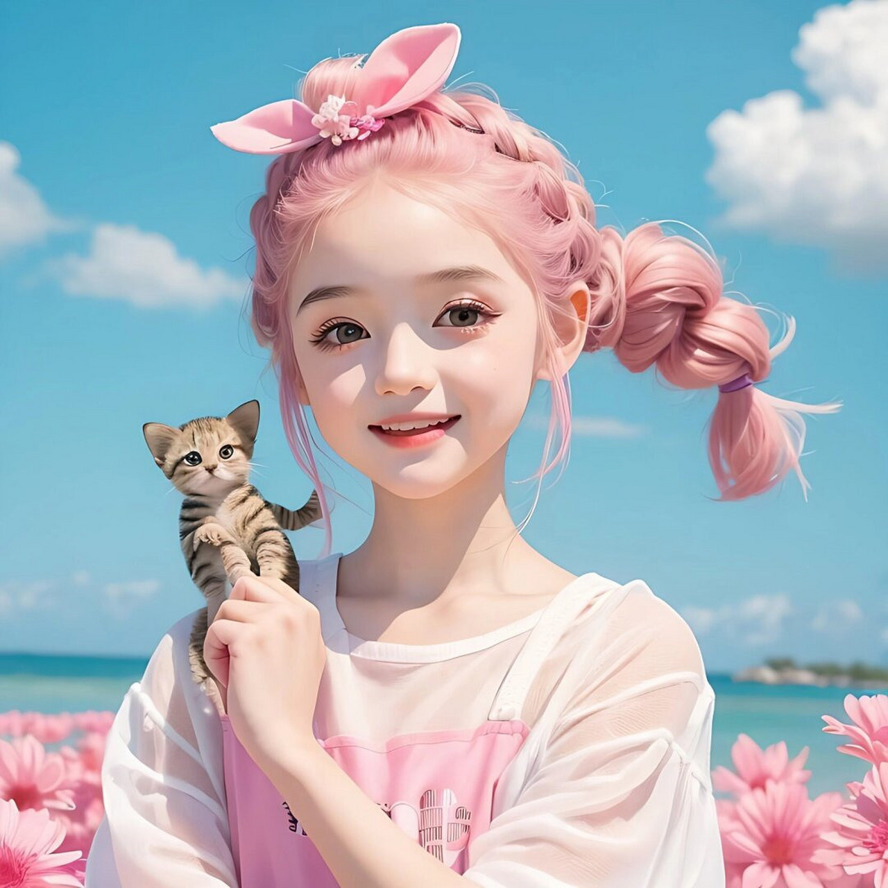 治愈系抱宠物猫女孩头像   【暖心萌宠猫头像】    女孩怀抱着猫咪,用