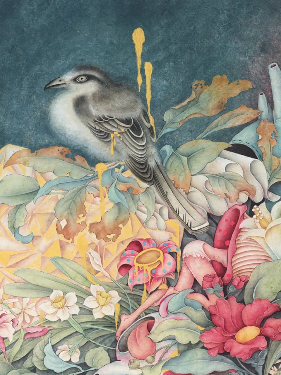 纸本设色,工笔重彩,是中国传统绘画技法中的瑰宝