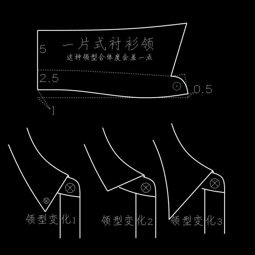 一片衬衫领纸样裁剪图