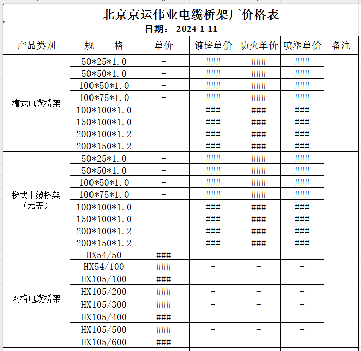 电缆桥架价格表模板详解-助您精准把握桥架成本