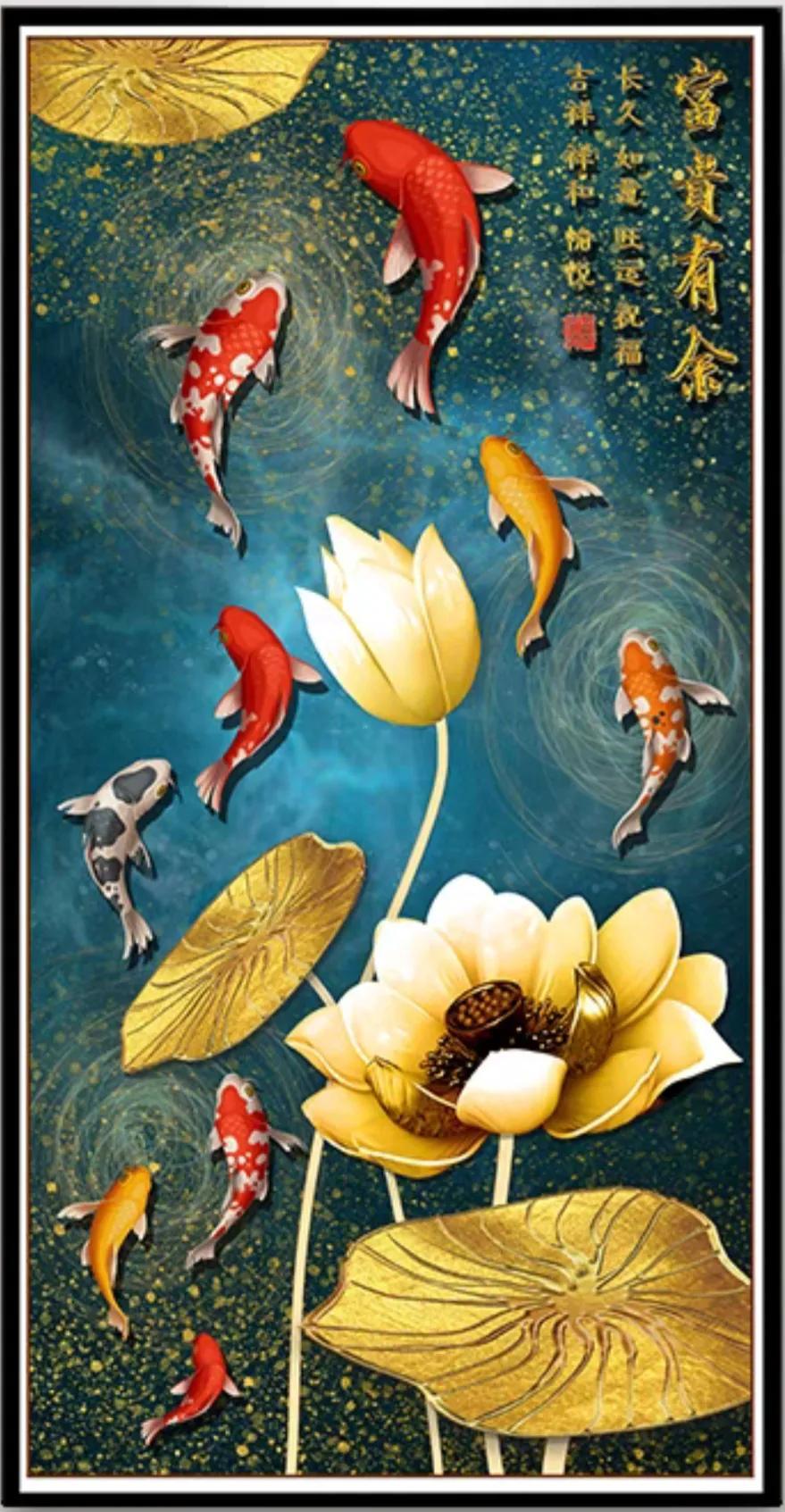 时尚简洁玄关画《九鱼聚财图》60幅,久久如意,天长地久