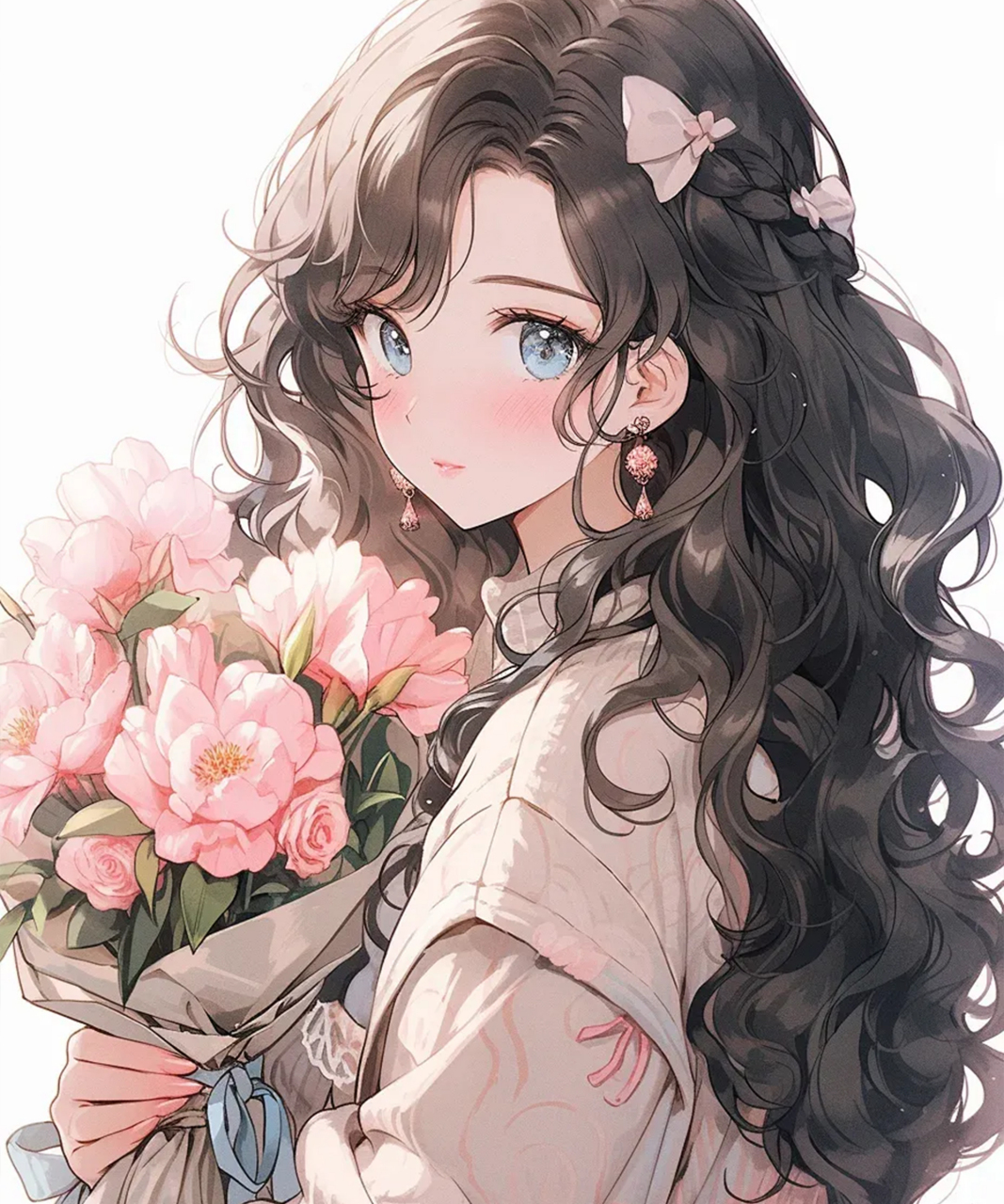 捧花女生头像 | 山茶花女孩 | 治愈系动漫女生头像  (785178