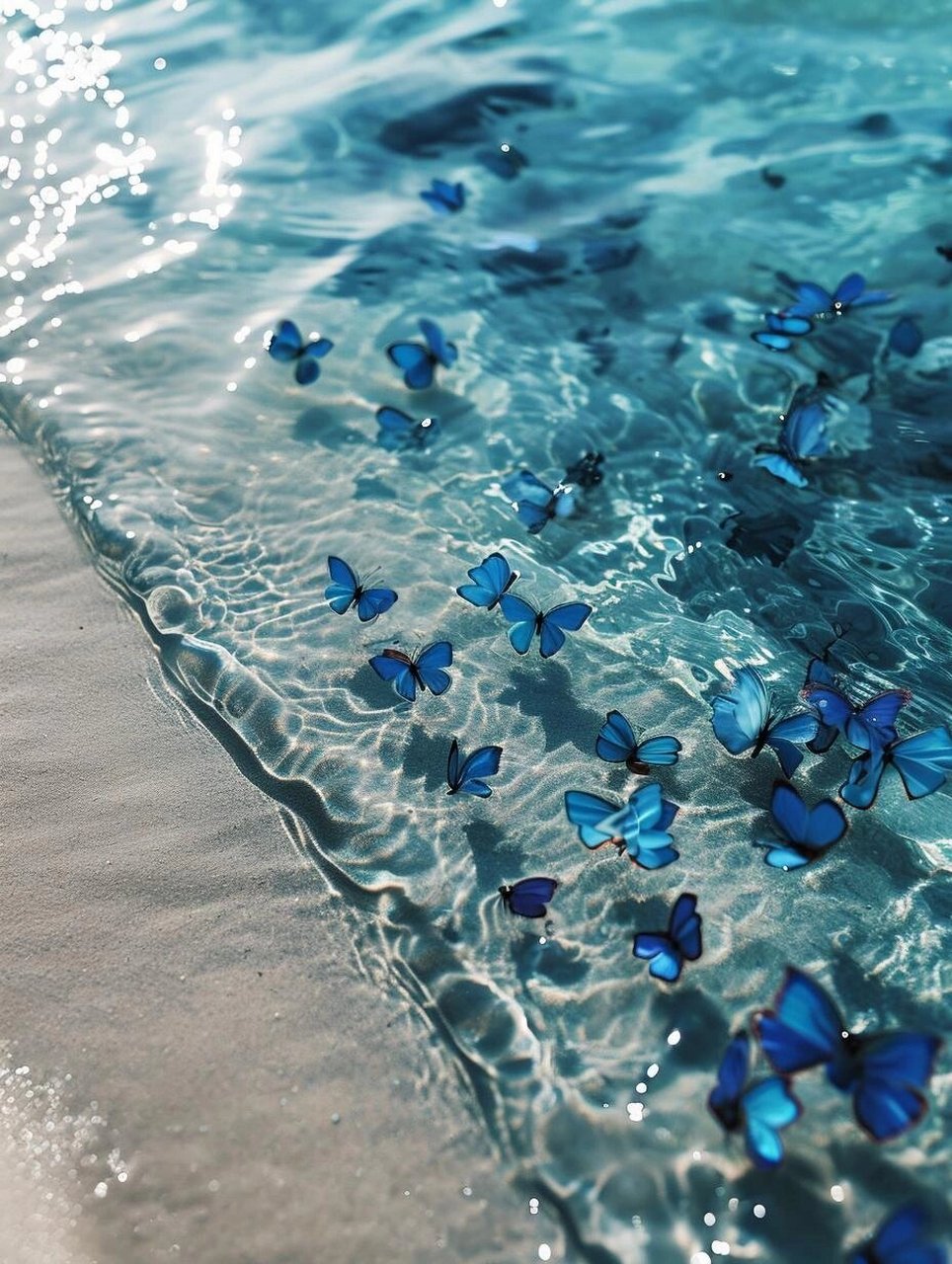 在阳光的照耀下,蝴蝶的翅膀闪耀着绚烂的光  唯美海洋背景图