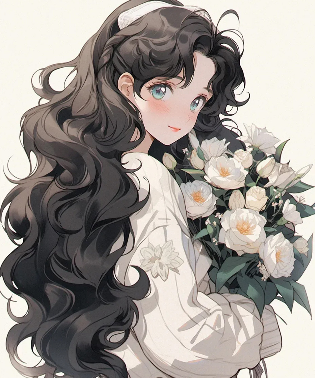 捧花女生头像 | 山茶花女孩 | 治愈系动漫女生头像  (785178