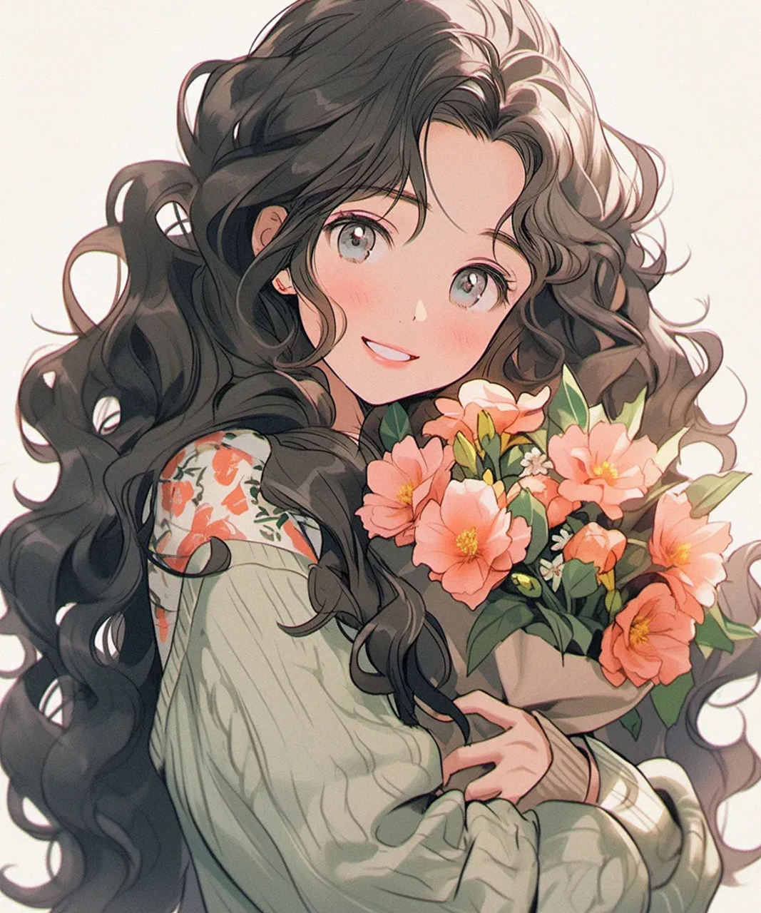 捧花女生头像 | 山茶花女孩 | 治愈系动漫女生头像  (◕ᴗ◕