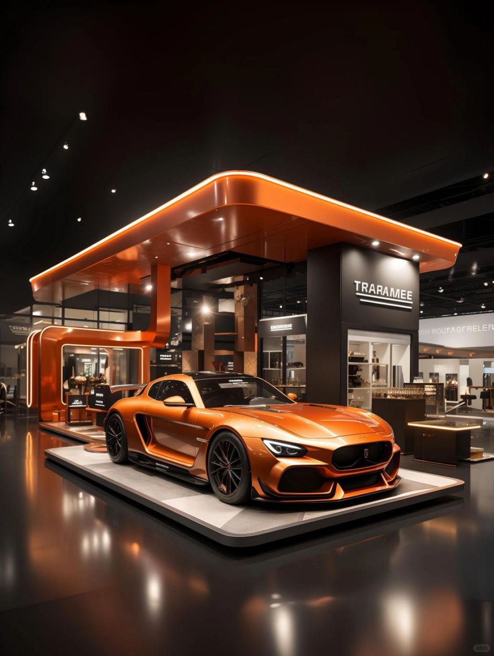 流线型的展台设计,将汽车之美展现得淋漓尽致.