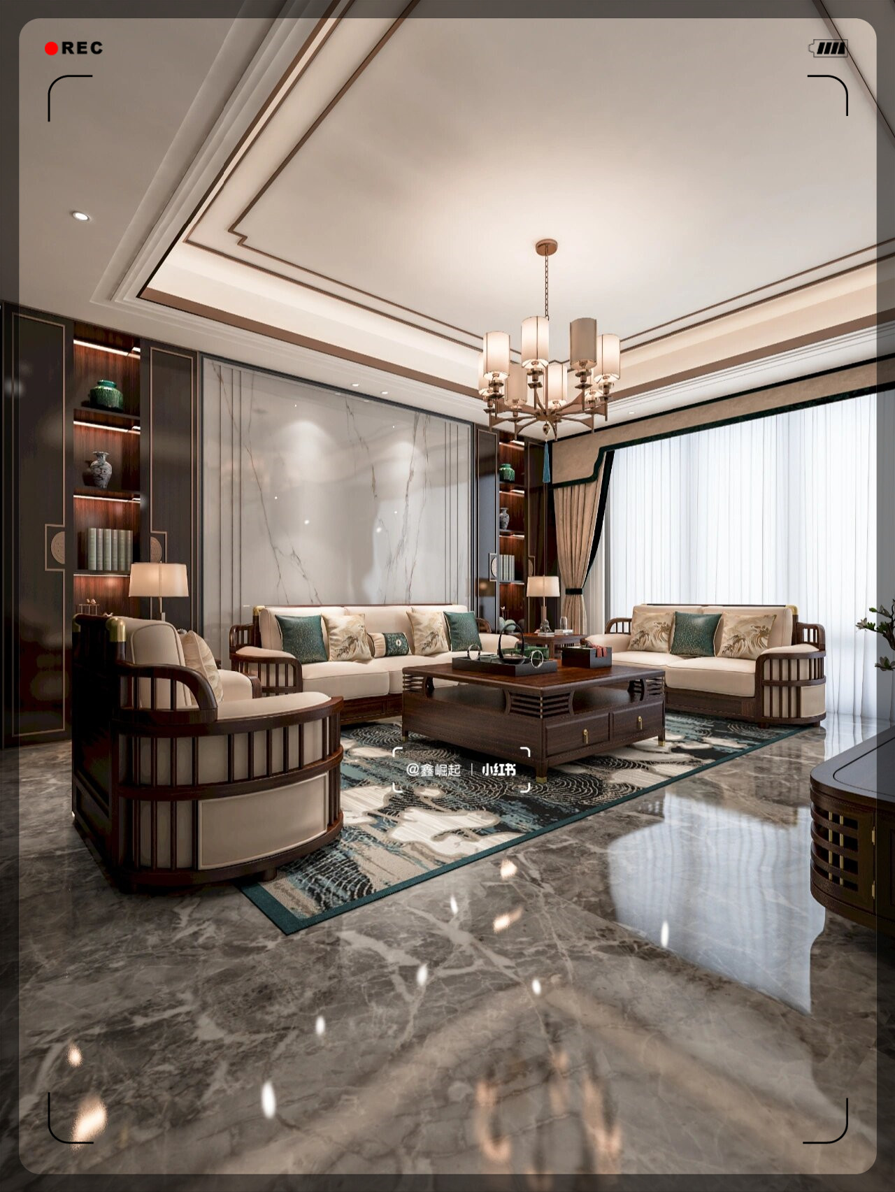 新中式客厅,沙发这样搭最好看  豪华的新中式客厅,展现出了庄重而华丽