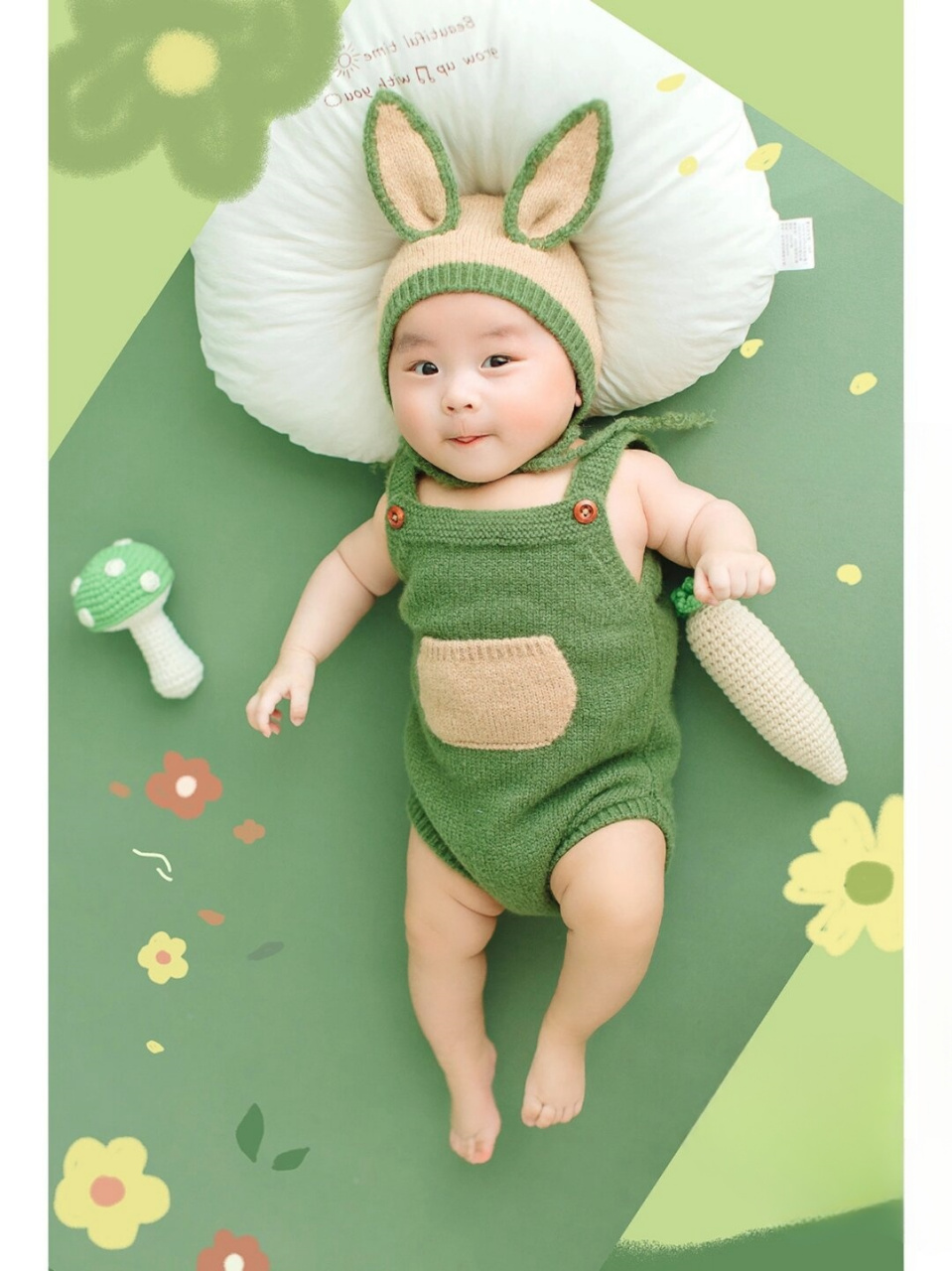 百天照|来自春天的一抹绿意  清新的自然色彩与软萌可爱的小宝贝的