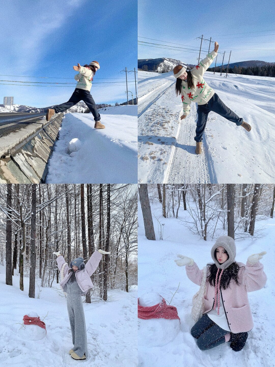 先存一些雪天拍照姿势  在冬季的雪天里,与姐妹们一同留下美好的回忆