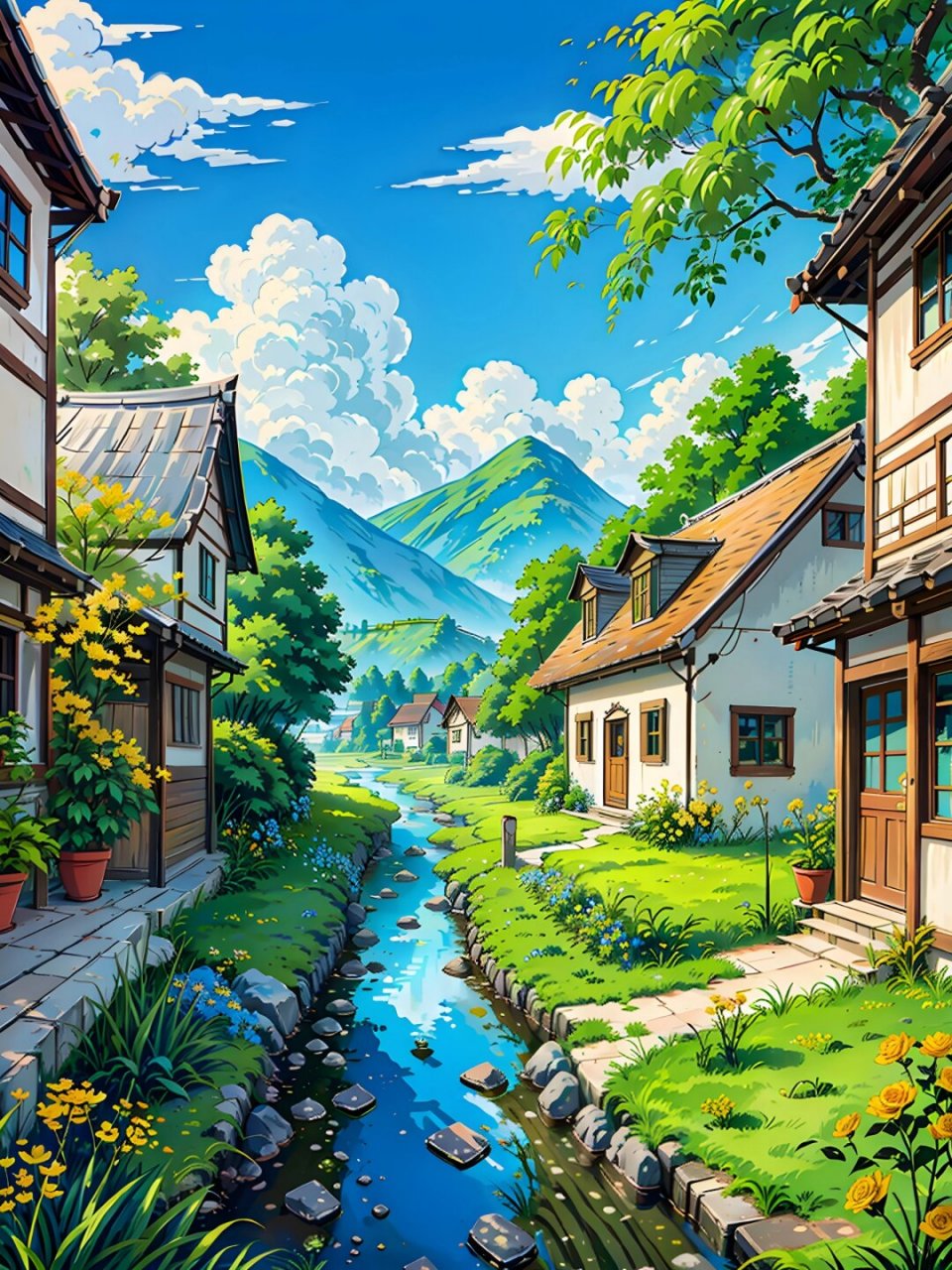 治愈插画  我的家乡在迷人的农村,那里是我心灵的归宿.