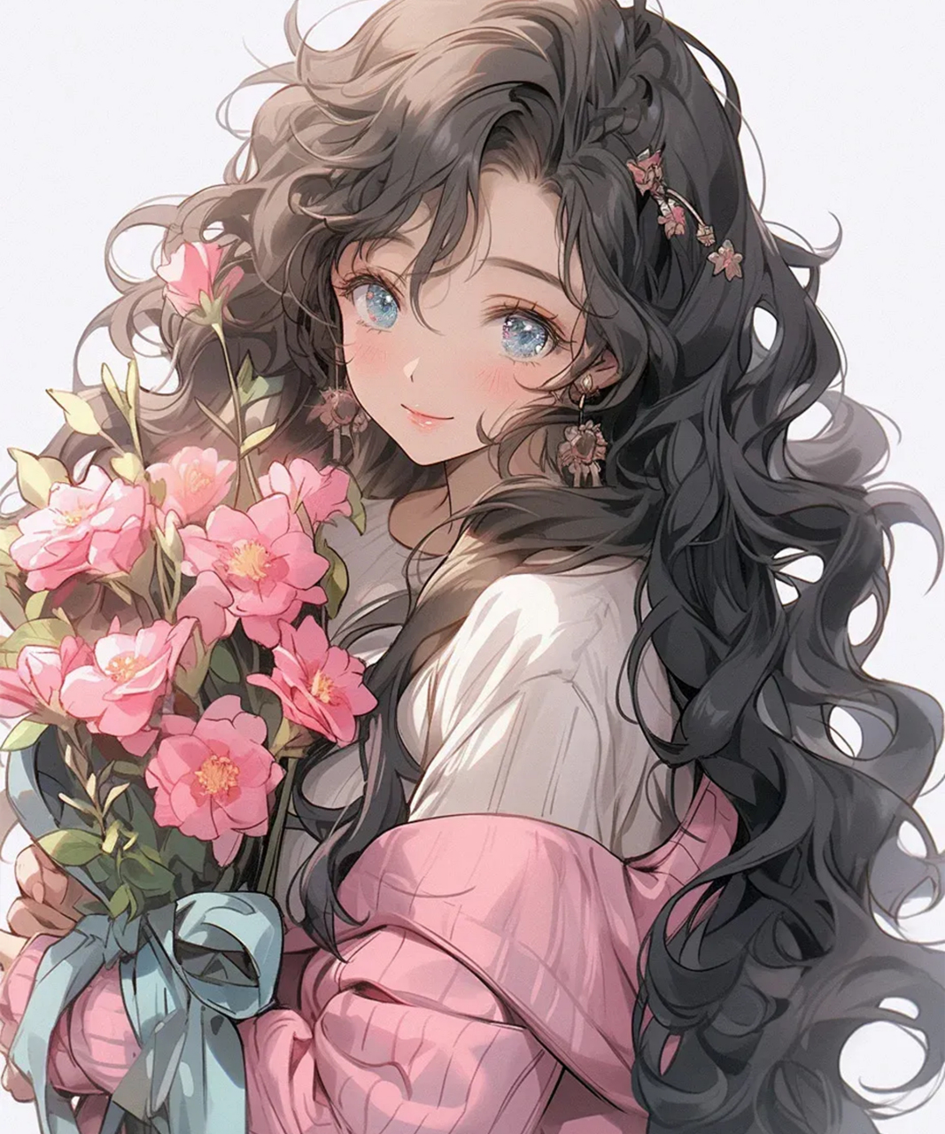 捧花女生头像 | 山茶花女孩 | 治愈系动漫女生头像  (◕ᴗ◕